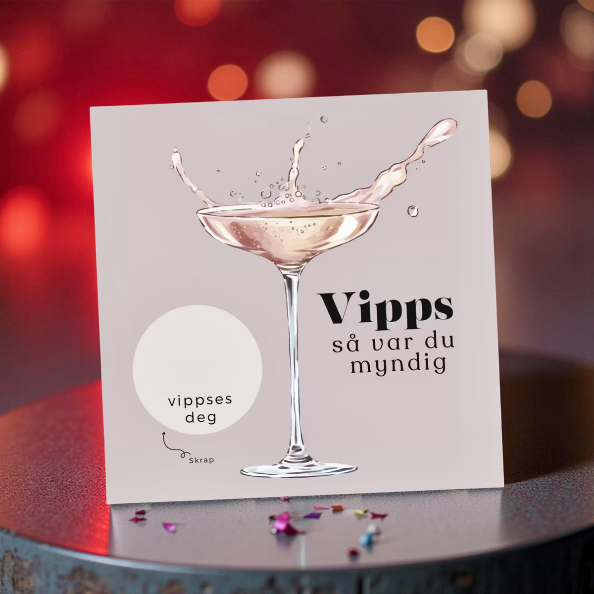 Vipps skrapekort fra Emerense – morsomme og personlige kort til alle anledninger. Skriv gaven, dekk med skrapemerket og la mottakeren skrape frem overraskelsen. Med konvolutt. Finnes også som standard anledningskort uten Vipps.