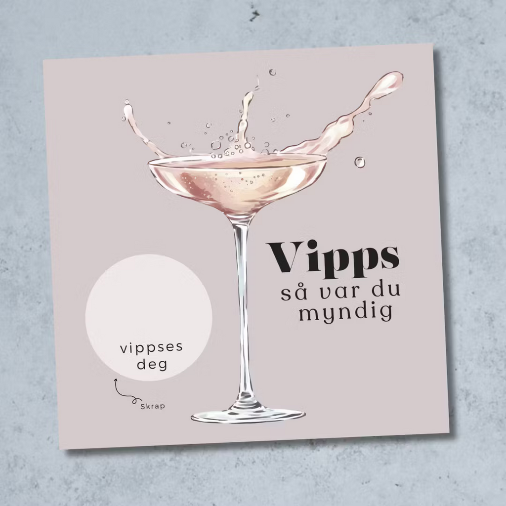 Vipps skrapekort fra Emerense – morsomme og personlige kort til alle anledninger. Skriv gaven, dekk med skrapemerket og la mottakeren skrape frem overraskelsen. Med konvolutt. Finnes også som standard anledningskort uten Vipps.