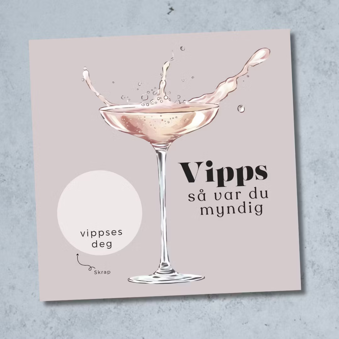 Vipps skrapekort fra Emerense – morsomme og personlige kort til alle anledninger. Skriv gaven, dekk med skrapemerket og la mottakeren skrape frem overraskelsen. Med konvolutt. Finnes også som standard anledningskort uten Vipps.