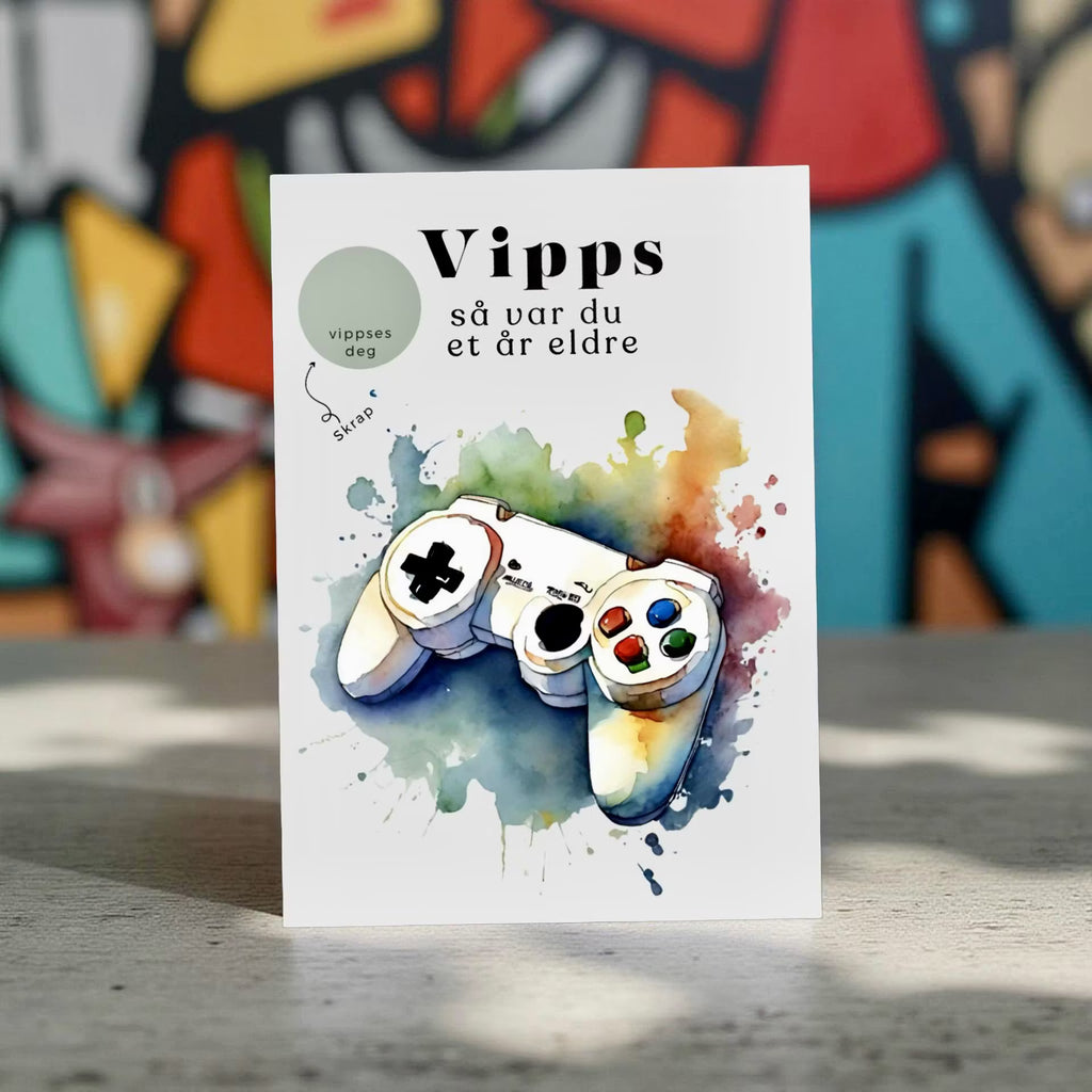 Vipps skrapekort fra Emerense – morsomme og personlige kort til alle anledninger. Skriv gaven, dekk med skrapemerket og la mottakeren skrape frem overraskelsen. Med konvolutt. Finnes også som standard anledningskort uten Vipps.