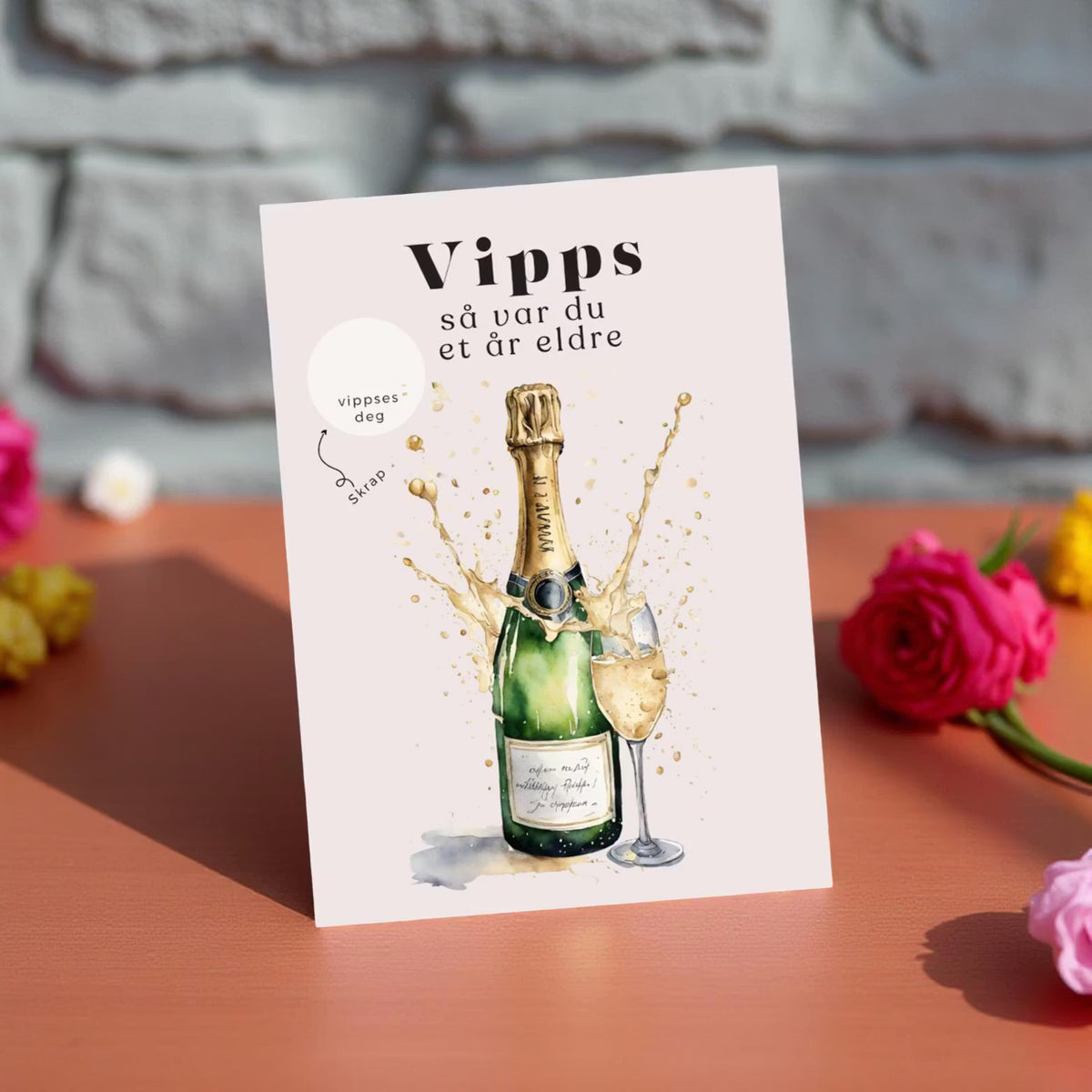 Vipps skrapekort fra Emerense – morsomme og personlige kort til alle anledninger. Skriv gaven, dekk med skrapemerket og la mottakeren skrape frem overraskelsen. Med konvolutt. Finnes også som standard anledningskort uten Vipps.