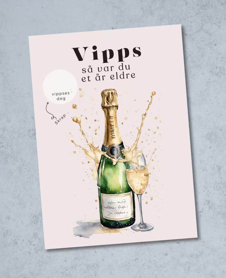 Vipps skrapekort fra Emerense – morsomme og personlige kort til alle anledninger. Skriv gaven, dekk med skrapemerket og la mottakeren skrape frem overraskelsen. Med konvolutt. Finnes også som standard anledningskort uten Vipps.