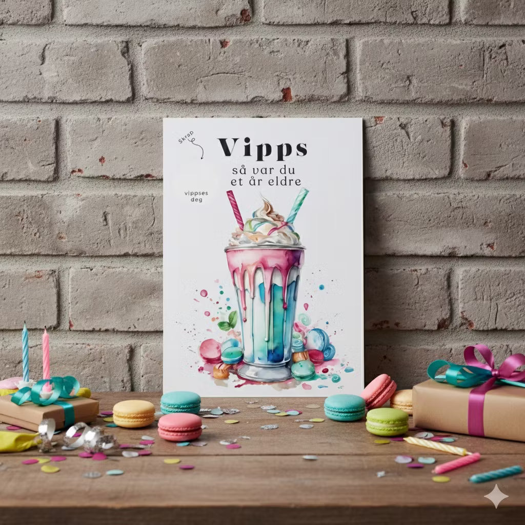 Vipps skrapekort fra Emerense – morsomme og personlige kort til alle anledninger. Skriv gaven, dekk med skrapemerket og la mottakeren skrape frem overraskelsen. Med konvolutt. Finnes også som standard anledningskort uten Vipps.