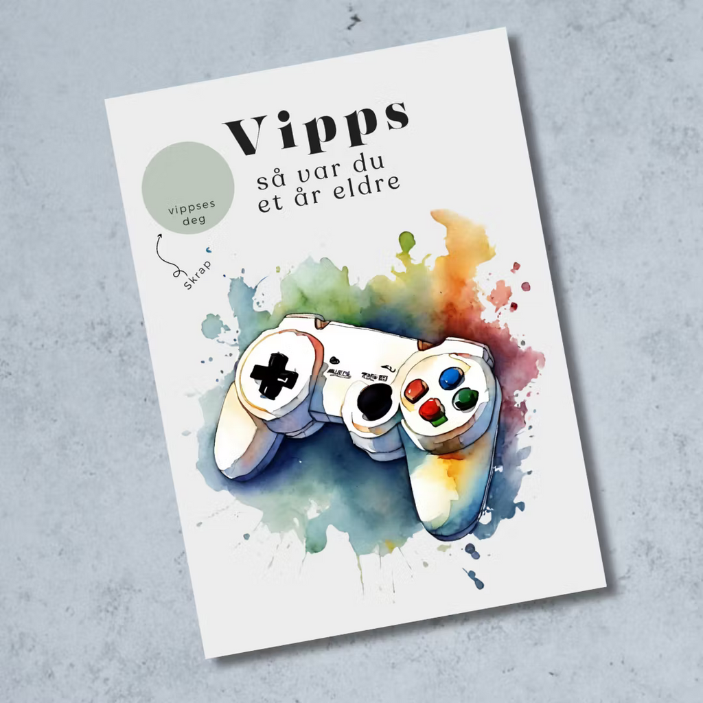 Vipps skrapekort fra Emerense – morsomme og personlige kort til alle anledninger. Skriv gaven, dekk med skrapemerket og la mottakeren skrape frem overraskelsen. Med konvolutt. Finnes også som standard anledningskort uten Vipps.