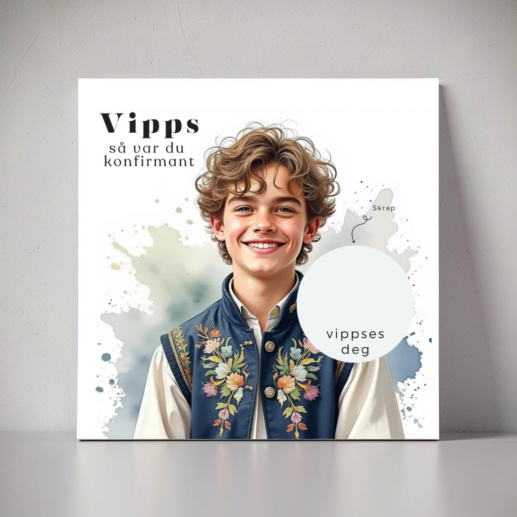 Vipps skrapekort fra Emerense – morsomme og personlige kort til alle anledninger. Skriv gaven, dekk med skrapemerket og la mottakeren skrape frem overraskelsen. Med konvolutt. Finnes også som standard anledningskort uten Vipps.
