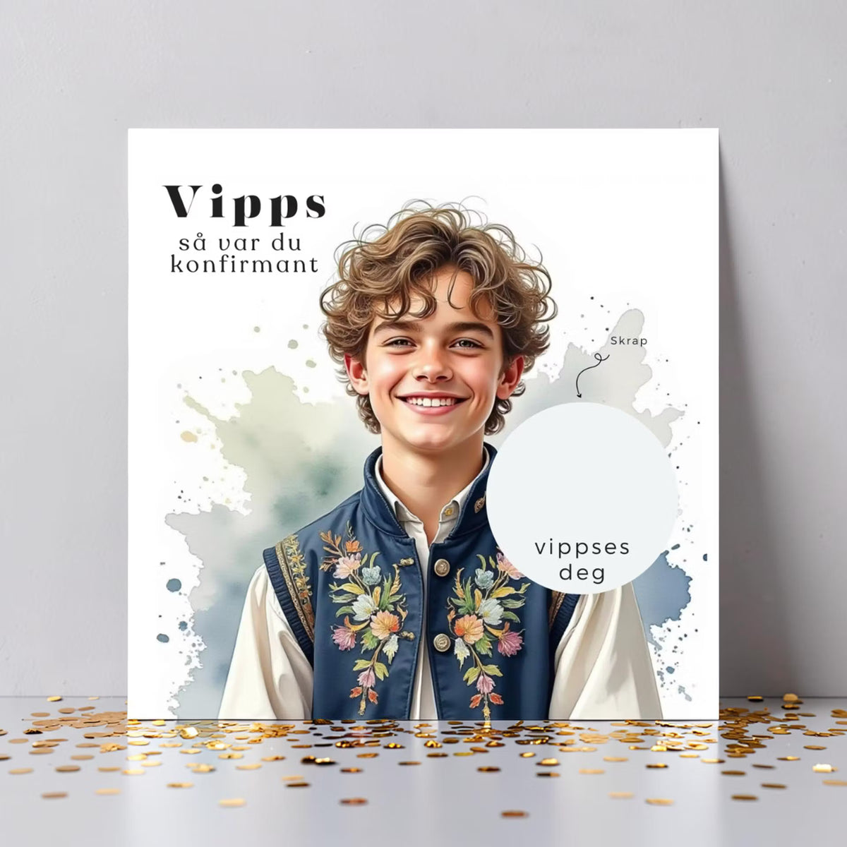 Vipps skrapekort fra Emerense – morsomme og personlige kort til alle anledninger. Skriv gaven, dekk med skrapemerket og la mottakeren skrape frem overraskelsen. Med konvolutt. Finnes også som standard anledningskort uten Vipps.