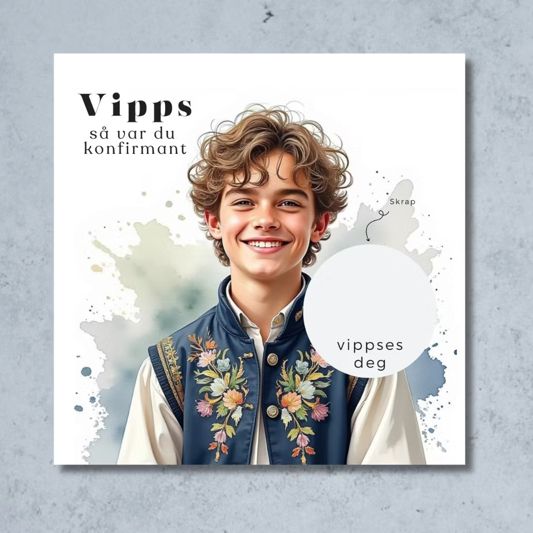 Vipps skrapekort fra Emerense – morsomme og personlige kort til alle anledninger. Skriv gaven, dekk med skrapemerket og la mottakeren skrape frem overraskelsen. Med konvolutt. Finnes også som standard anledningskort uten Vipps.