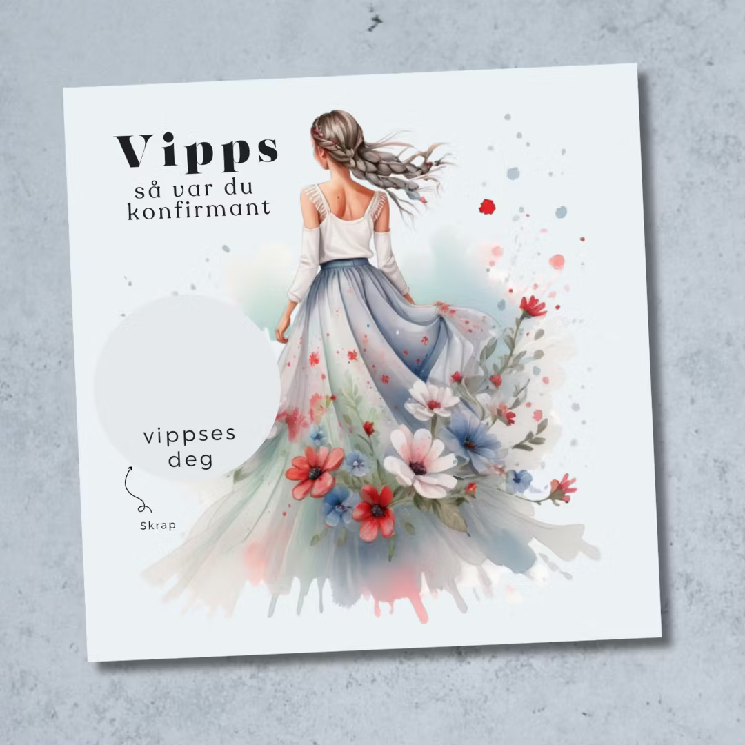 Vipps skrapekort fra Emerense – morsomme og personlige kort til alle anledninger. Skriv gaven, dekk med skrapemerket og la mottakeren skrape frem overraskelsen. Med konvolutt. Finnes også som standard anledningskort uten Vipps.