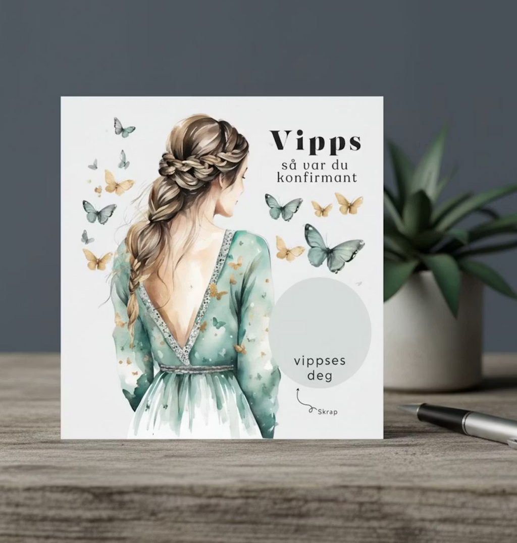 Vipps skrapekort fra Emerense – morsomme og personlige kort til alle anledninger. Skriv gaven, dekk med skrapemerket og la mottakeren skrape frem overraskelsen. Med konvolutt. Finnes også som standard anledningskort uten Vipps.