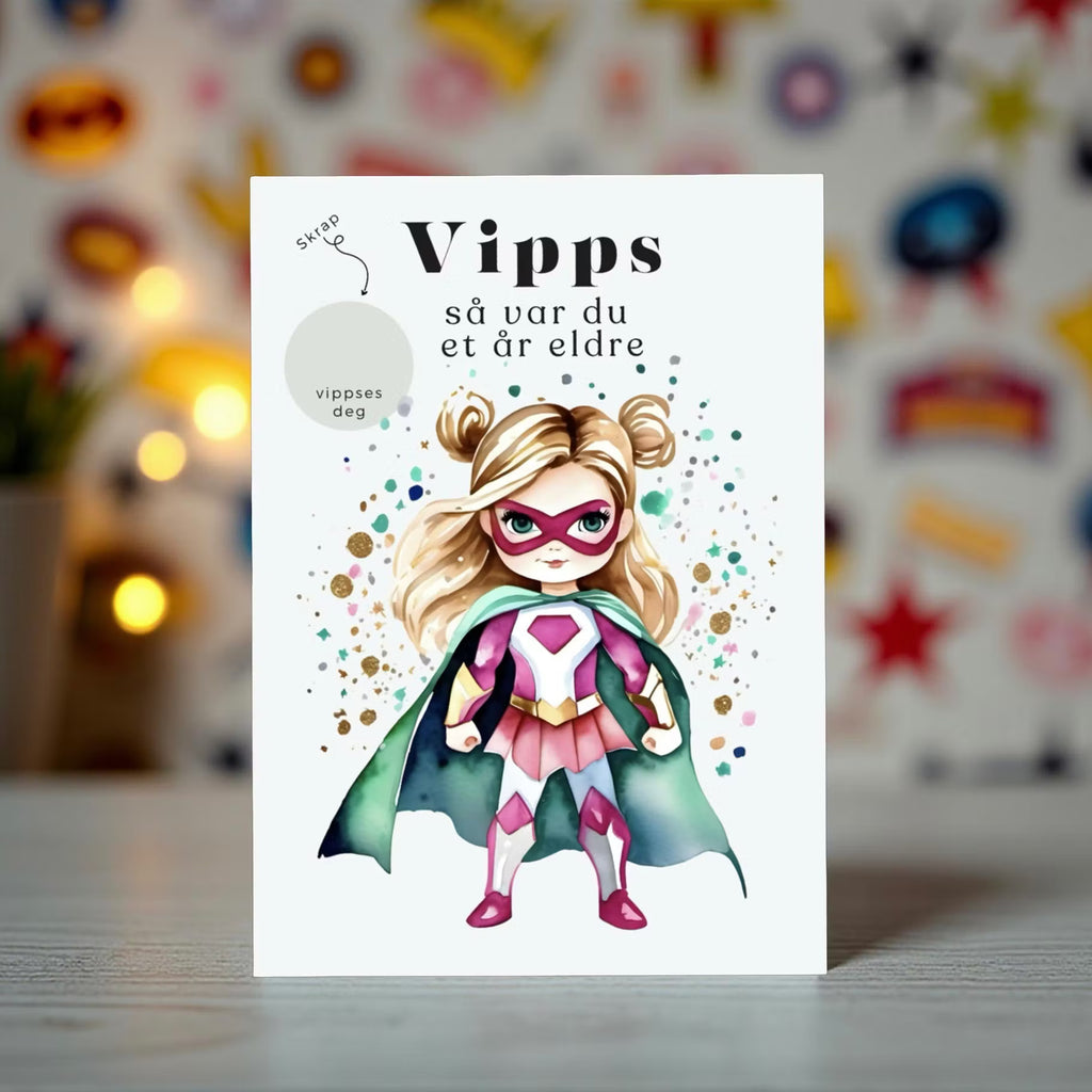 Vipps skrapekort fra Emerense – morsomme og personlige kort til alle anledninger. Skriv gaven, dekk med skrapemerket og la mottakeren skrape frem overraskelsen. Med konvolutt. Finnes også som standard anledningskort uten Vipps.