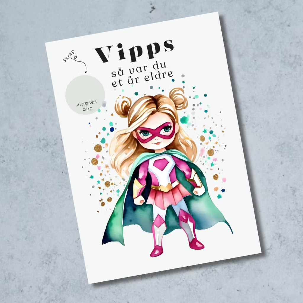 Vipps skrapekort fra Emerense – morsomme og personlige kort til alle anledninger. Skriv gaven, dekk med skrapemerket og la mottakeren skrape frem overraskelsen. Med konvolutt. Finnes også som standard anledningskort uten Vipps.