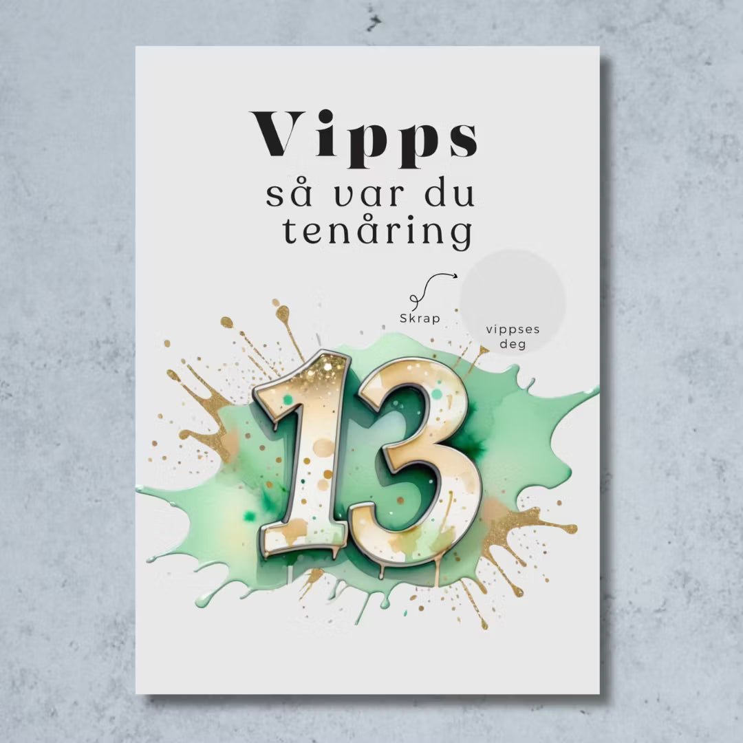 Vipps skrapekort fra Emerense – morsomme og personlige kort til alle anledninger. Skriv gaven, dekk med skrapemerket og la mottakeren skrape frem overraskelsen. Med konvolutt. Finnes også som standard anledningskort uten Vipps.