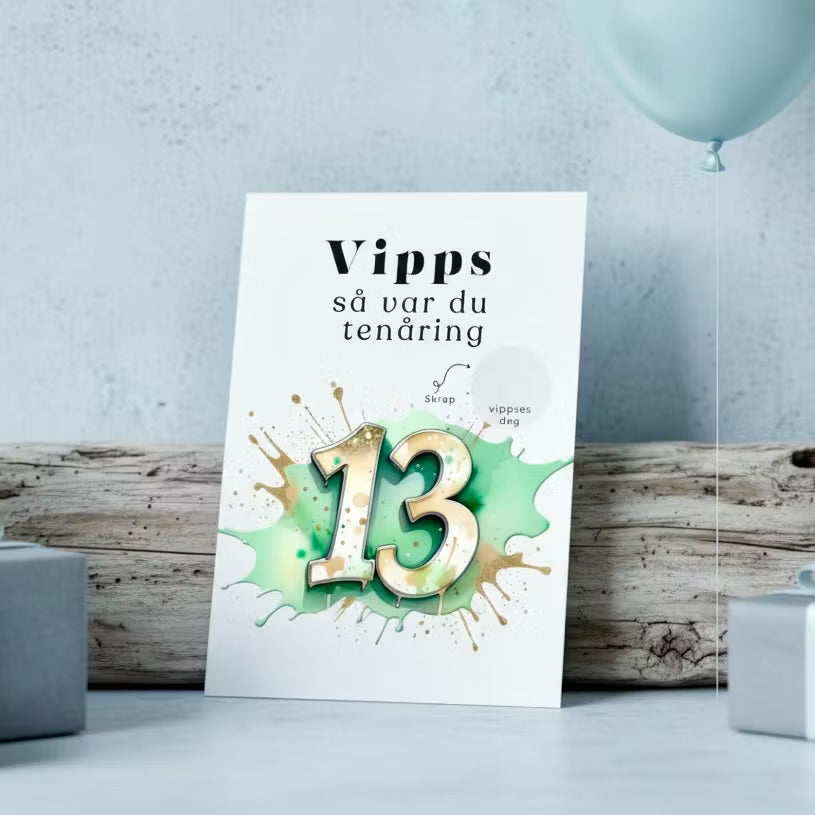 Vipps skrapekort fra Emerense – morsomme og personlige kort til alle anledninger. Skriv gaven, dekk med skrapemerket og la mottakeren skrape frem overraskelsen. Med konvolutt. Finnes også som standard anledningskort uten Vipps.